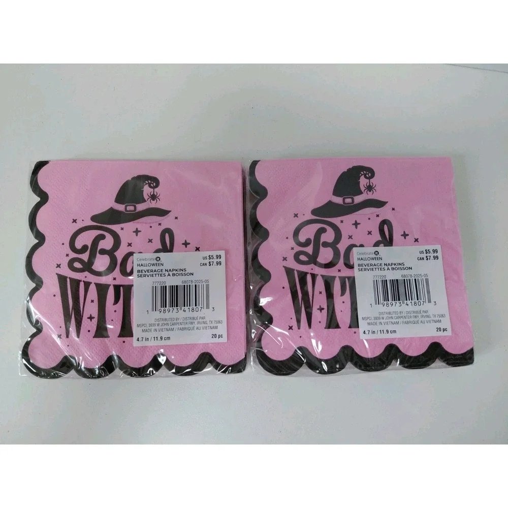 SET of 2 Halloween Beverage Napkins 4.7 in 40 Pieces Total Good Bad Witch NEW‎